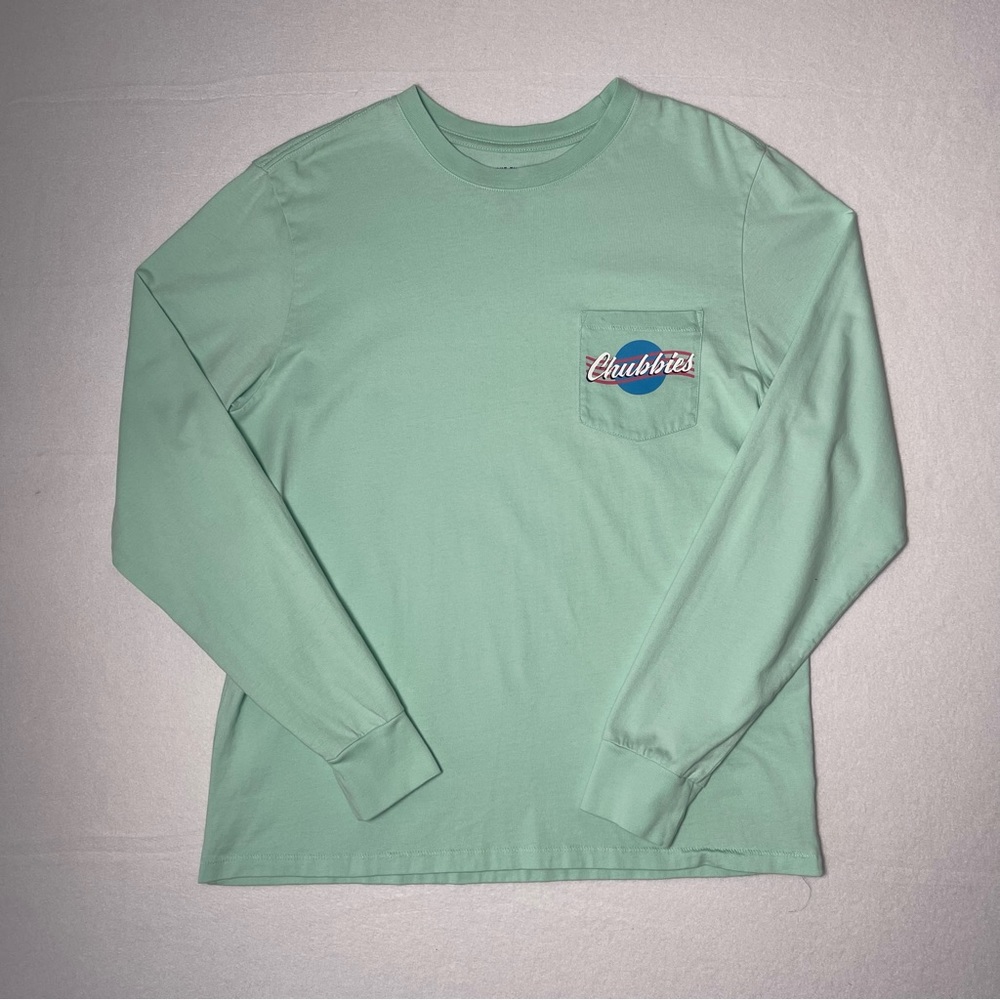 Chubbies Long Sleeve Tshirt Men’s Size Medium Teal Double Sided Graphic Cotton